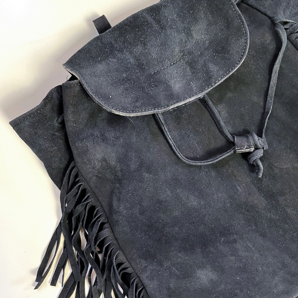 D2 Suede Fringe Backpack Boho Western Black Leather Coastal Cowgirl Festival‎